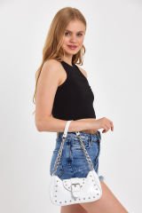 Zincir Askılı Zımbalı Çanta BEYAZ