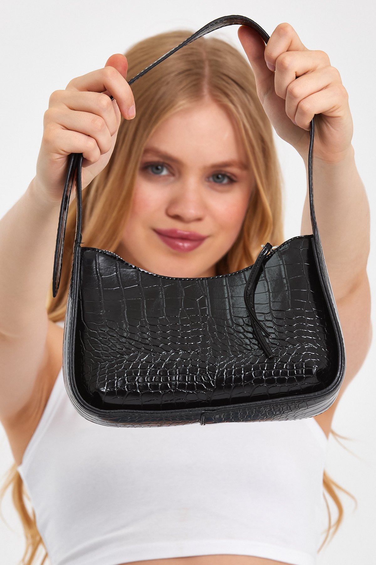 Kroko Desen Kadın Omuz Çantası SİYAH
