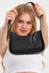 Kroko Desen Kadın Omuz Çantası SİYAH