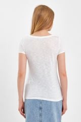 Kısa Kol Kadın T-shirt Mavi Çiçekli Beyaz