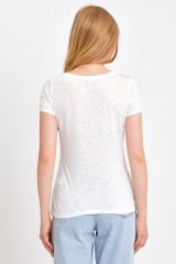 Kısa Kol Kadın T-shirt Mavi Çiçekli Beyaz YEŞİL ÇİÇEKLİ - S