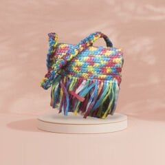 Renkli El Örgüsü Püsküllü Kadın Çanta