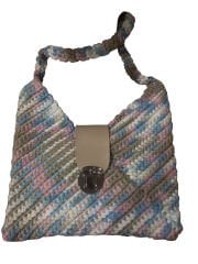 Mavi-Pembe El Örgüsü Kadın Çanta