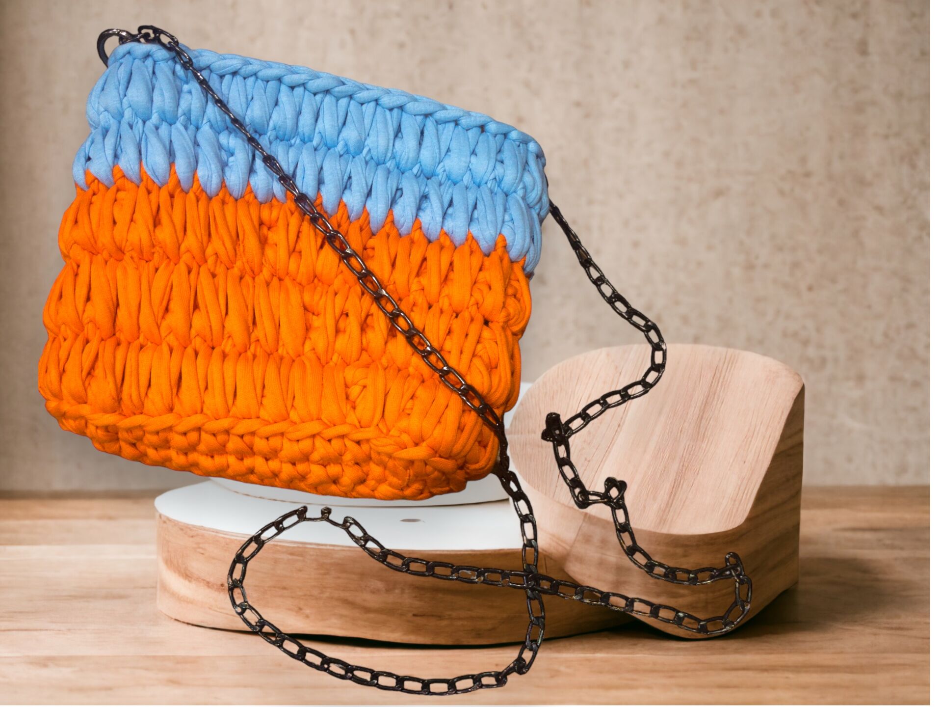 Turuncu-Mavi El Örgüsü Kadın Çanta