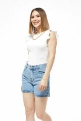 Zincir Detay Kadın Bluz BEYAZ - M