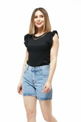 Zincir Detay Kadın Bluz SİYAH - XL