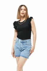 Zincir Detay Kadın Bluz SİYAH - XL