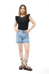 Zincir Detay Kadın Bluz SİYAH - XL