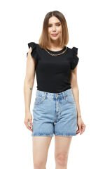 Zincir Detay Kadın Bluz SİYAH - XL