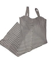 Beyaz Siyah Çizgili Çıtçıtlı Askılı Triko Elbise