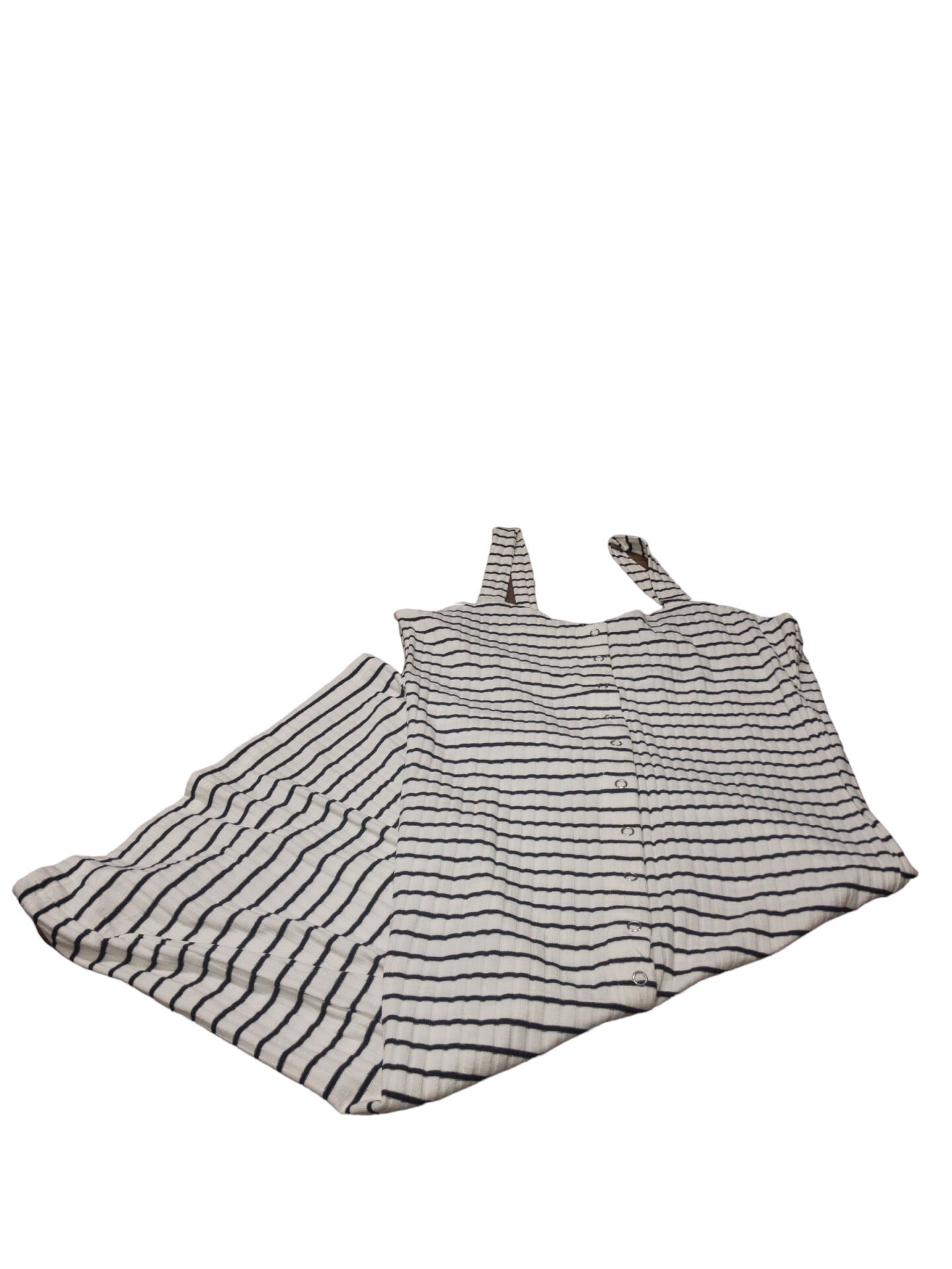 Beyaz Siyah Çizgili Çıtçıtlı Askılı Triko Elbise