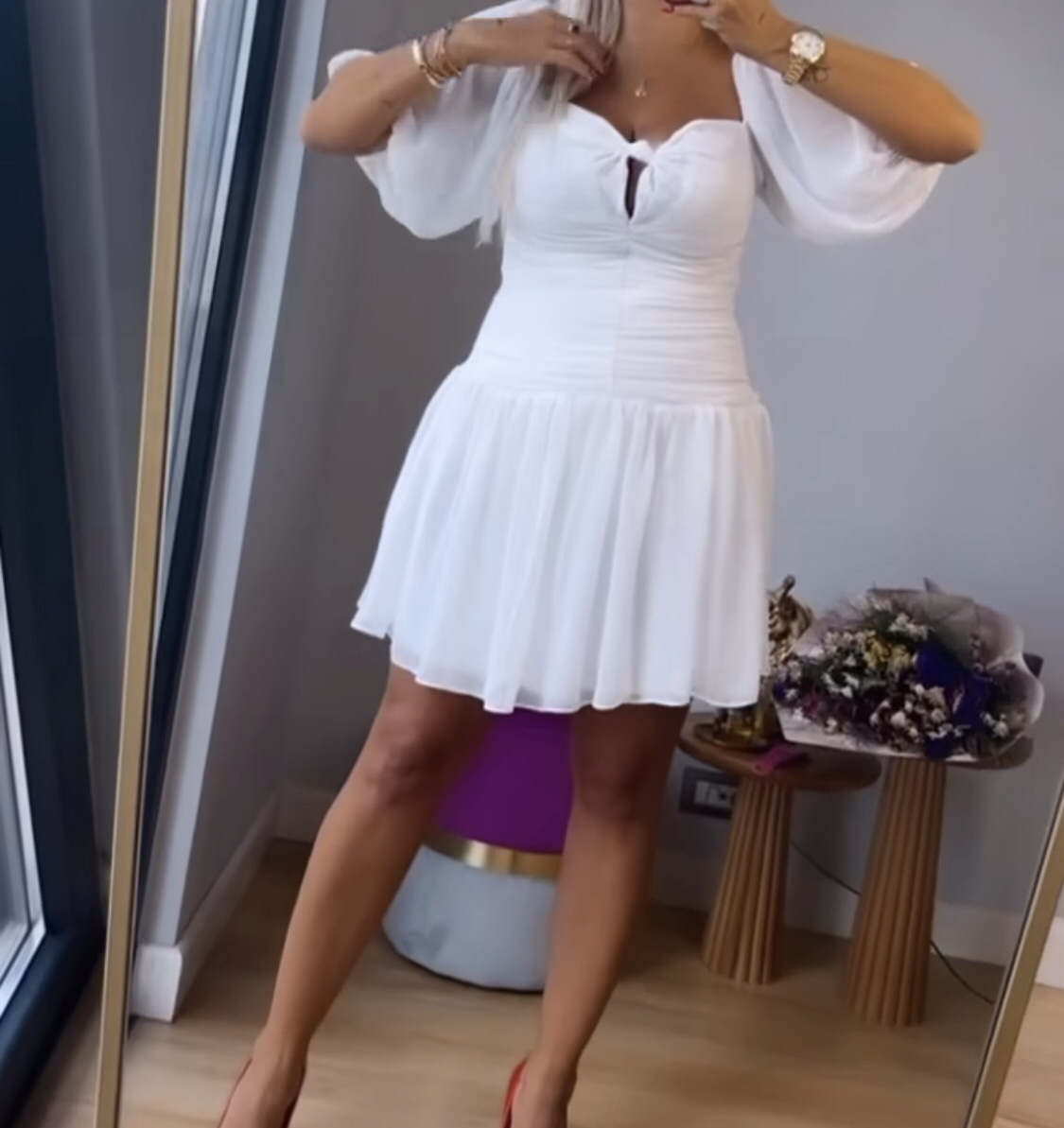 Beyaz Mini Şık Elbise