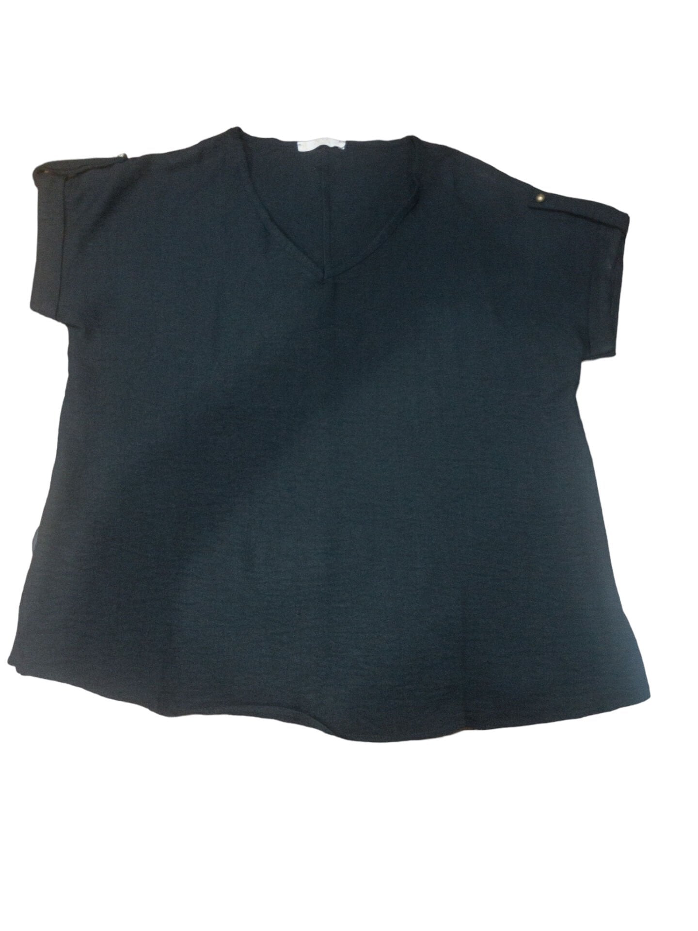 Büyük Beden Kısa Kol V Yaka Kadın T-shirt SİYAH - 44