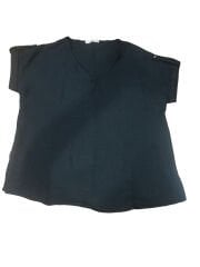 Büyük Beden Kısa Kol V Yaka Kadın T-shirt SİYAH - 44