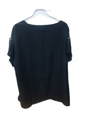 Büyük Beden Kısa Kol V Yaka Kadın T-shirt SİYAH - 44