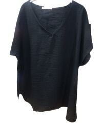 Büyük Beden Kısa Kol V Yaka Kadın T-shirt SİYAH - 44