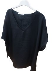 Büyük Beden Kısa Kol V Yaka Kadın T-shirt SİYAH - 46