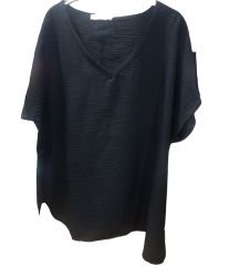 Büyük Beden Kısa Kol V Yaka Kadın T-shirt SİYAH - 46