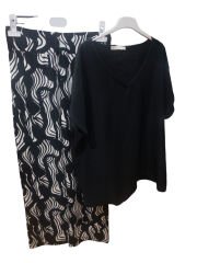 Büyük Beden Kısa Kol V Yaka Kadın T-shirt SİYAH - 48