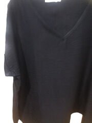 Büyük Beden Kısa Kol V Yaka Kadın T-shirt SİYAH - 48