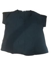 Büyük Beden Kısa Kol V Yaka Kadın T-shirt SİYAH - 50