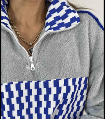 Zigzag Desenli Peluş Polar Unisex