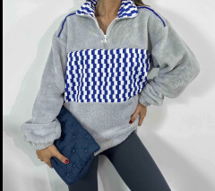Zigzag Desenli Peluş Polar Unisex