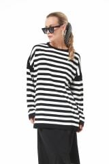 Oversize Çizgili Triko Kazak SİYAH - STD