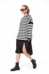 Oversize Çizgili Triko Kazak SİYAH - STD