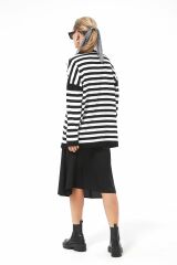 Oversize Çizgili Triko Kazak SİYAH - STD