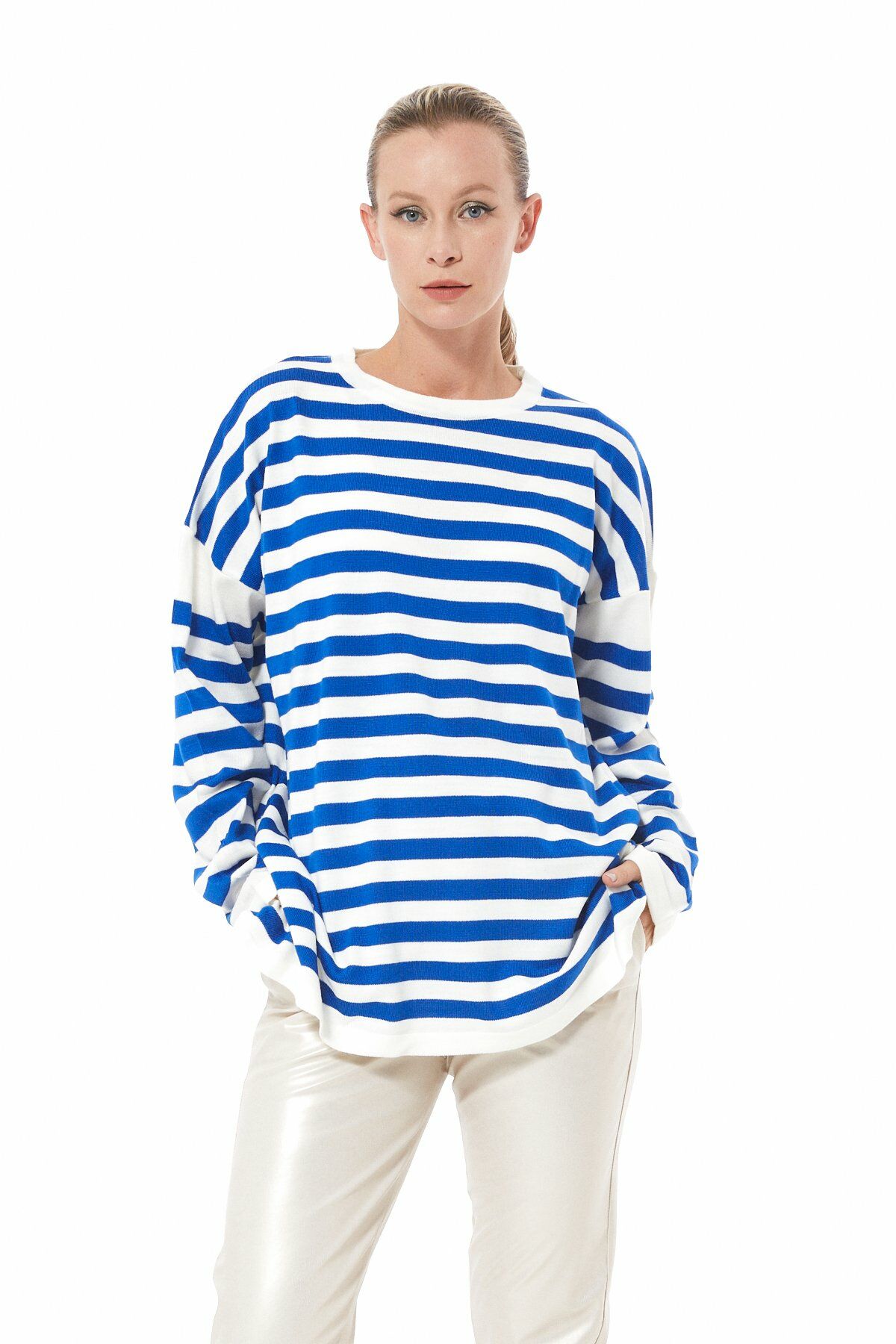 Oversize Çizgili Triko Kazak SAKS - STD