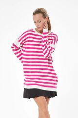 Oversize Çizgili Triko Kazak FUŞYA - STD