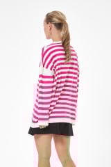 Oversize Çizgili Triko Kazak FUŞYA - STD