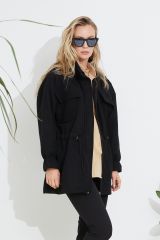 Kaşe Ceket Belden Büzgülü SİYAH - S