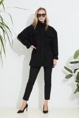 Kaşe Ceket Belden Büzgülü SİYAH - S