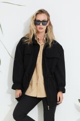 Kaşe Ceket Belden Büzgülü SİYAH - M