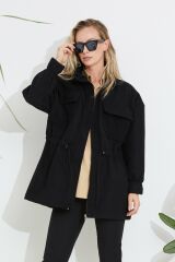 Kaşe Ceket Belden Büzgülü SİYAH - M