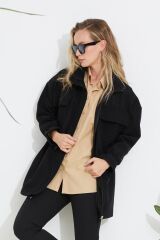 Kaşe Ceket Belden Büzgülü SİYAH - M