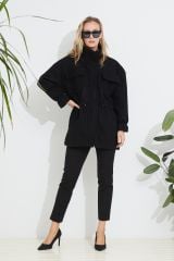 Kaşe Ceket Belden Büzgülü SİYAH - M