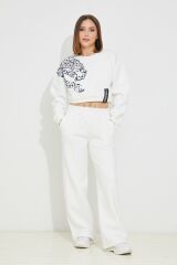 Kadın Kısa Sweatshirt Leopar Baskılı