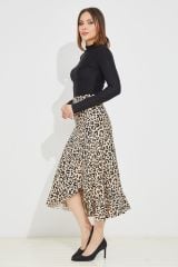 Leopar Desenli Fırfırlı Etek