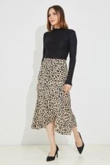 Leopar Desenli Fırfırlı Etek