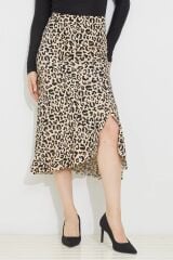 Leopar Desenli Fırfırlı Etek
