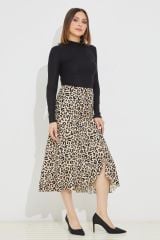 Leopar Desenli Fırfırlı Etek