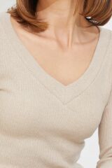 V Yaka Fitilli Kadın Bluz SÜTLÜ KAHVE - STD