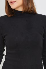 Balıkçı Yaka Fitilli Kadın Bluz SİYAH - STD