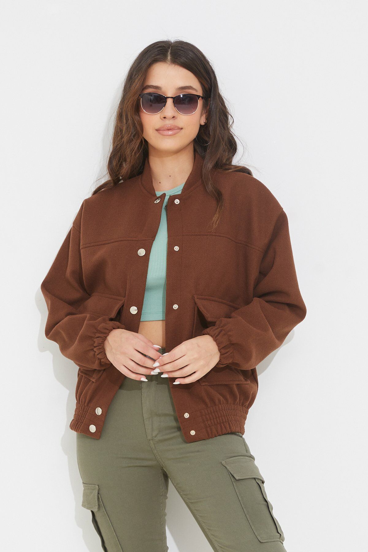 Cepli Kaşe Bomber Ceket
