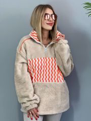 Zigzag Desenli Peluş Polar Unisex M - BEJ