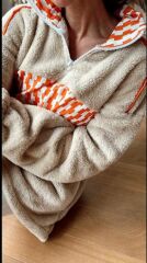 Zigzag Desenli Peluş Polar Unisex L  - BEJ