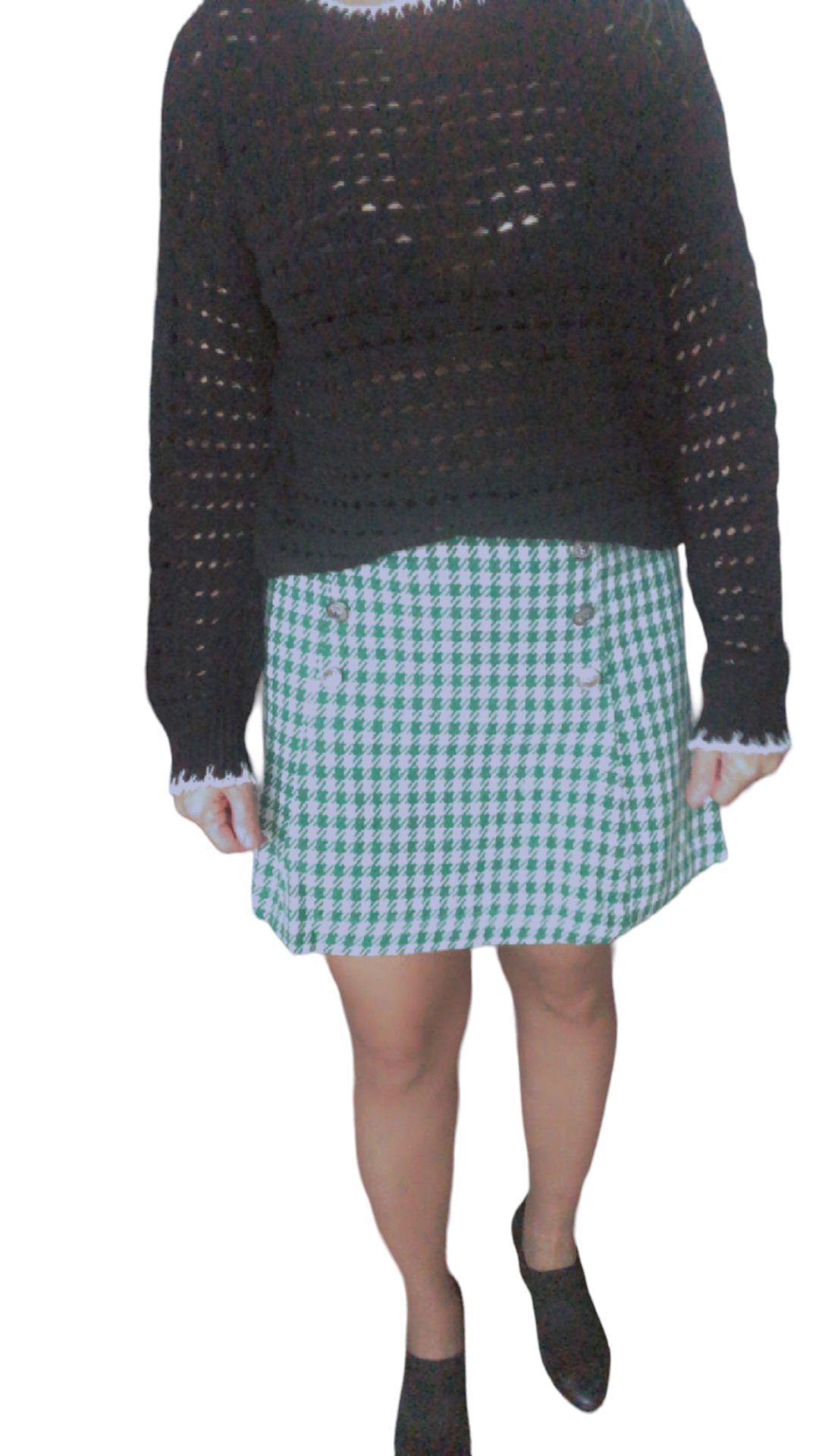 Kazayağı Düğmeli Mini Etek Yeşil